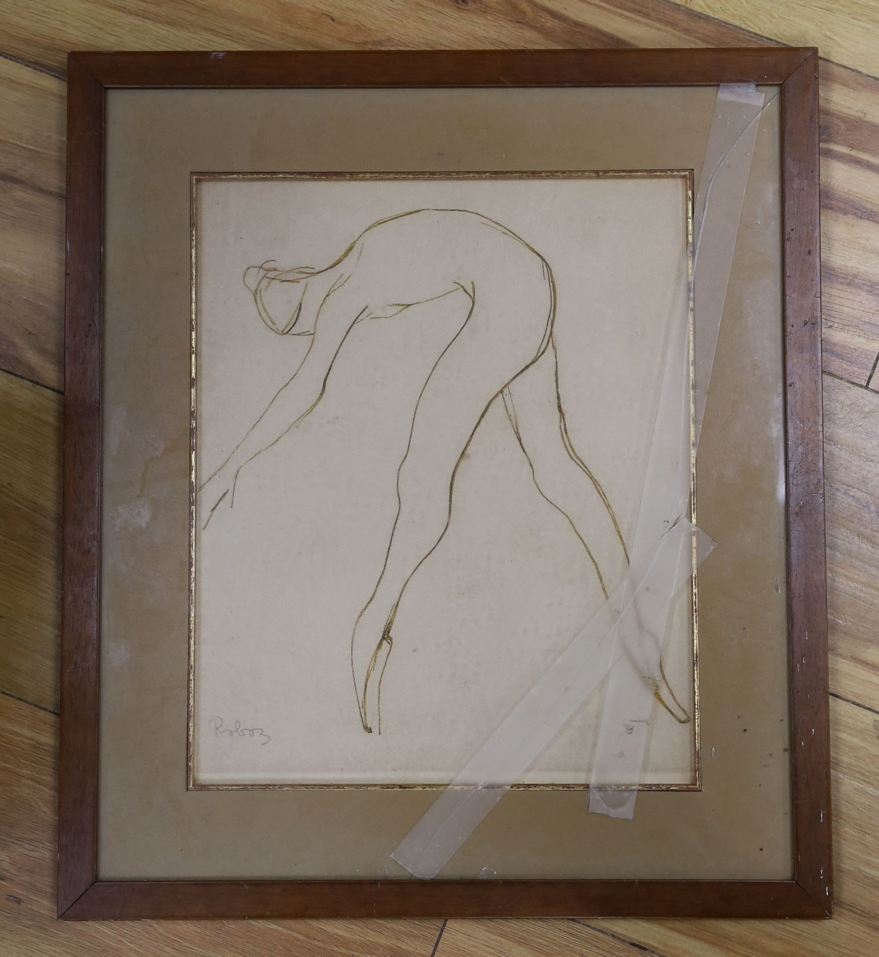 Roboz, pen and ink, Sketch of a ballerina, signed in pencil, 32 x 26cm